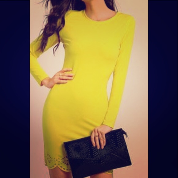 SHEIN | Dresses | Yellow Long Sleeve Dress | Poshmark